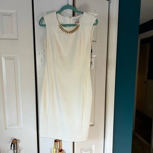 Calvin Klein White Sheath Dress with Gold Chain